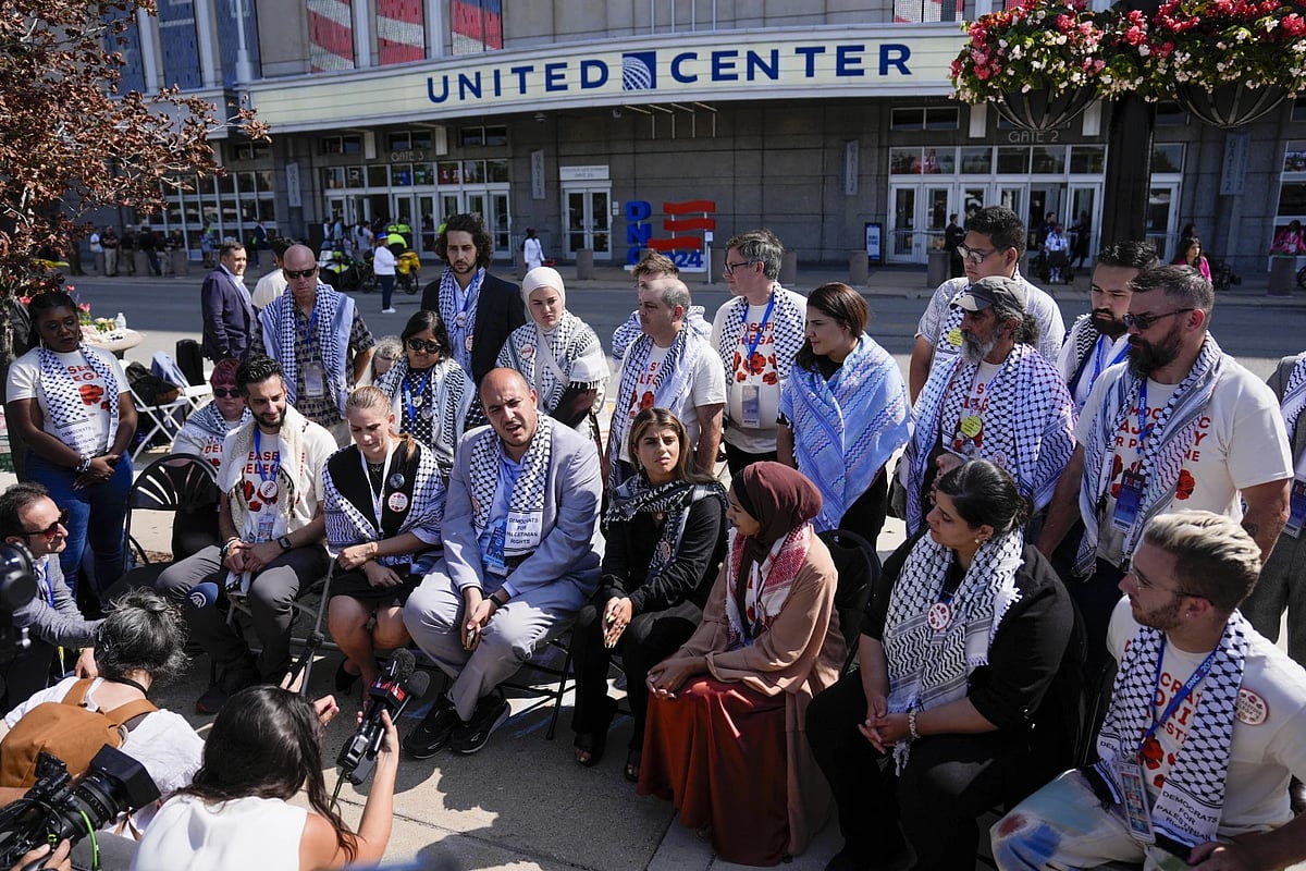Uncommitted National Movement delegates hold a press conference in Chicago 